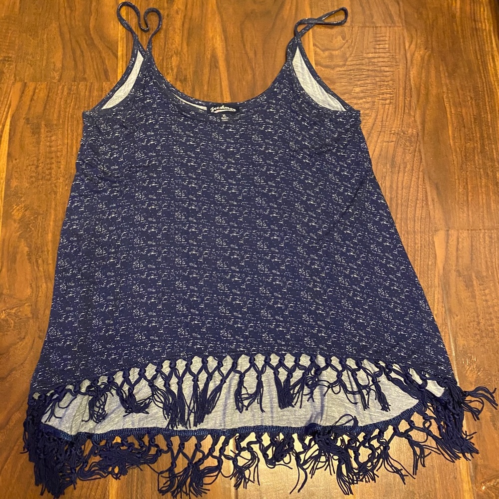 Blue fringe tank top